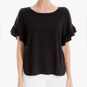 NWOT Max Studio Women's Ruffle Sleeve Lightweight Black Top, Size Medium.